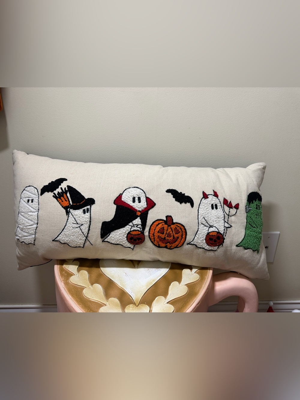 Isaac Mizrahi Halloween Pillow with Vampire, Devil, Frankenstein & Witch Ghosts
